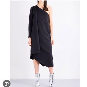 New Solace London Idelle one shoulder asymmetrical black dress Satin cocktail 10